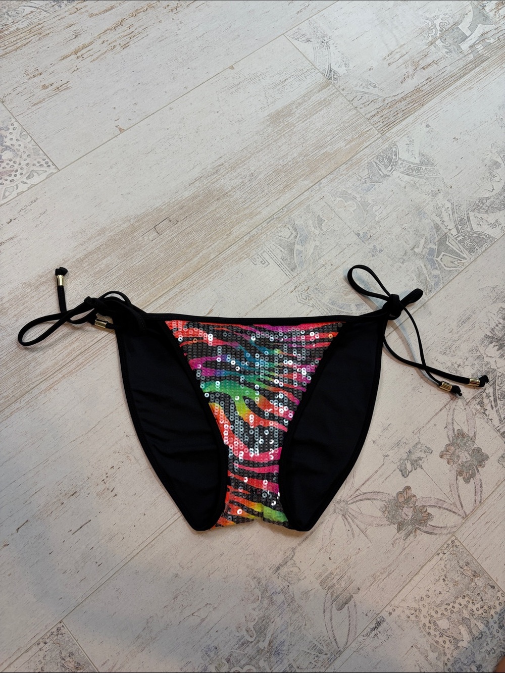 Pink Victorias Secret Y2K Rainbow Sequin Bikini Bottoms Size Large